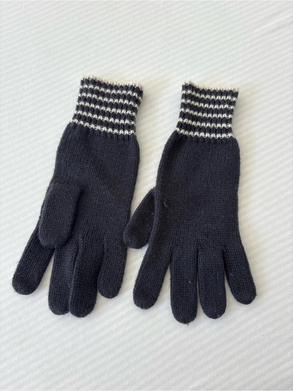 Banana Republic Black Knit Gloves with Striped Cuffs